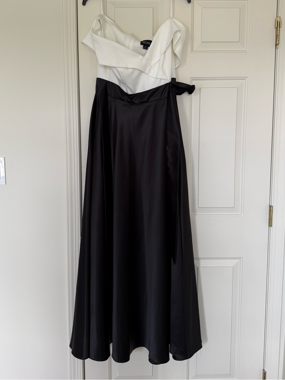Xscape Black and White Off-Shoulder Evening Gown